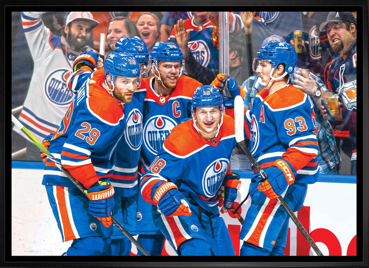 Edmonton Oilers 20" x 29" Unsigned Framed Canvas Celebration 31.5" x 22.5"